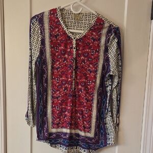 Lucky Brand Pink and Blue Floral Blouse